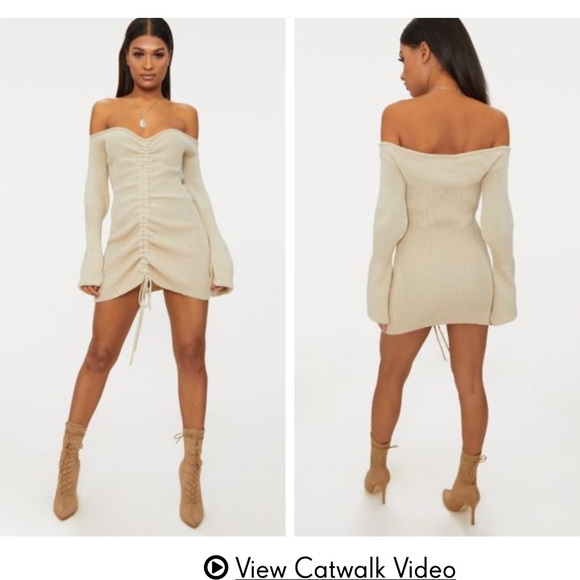 black ruched knit dress